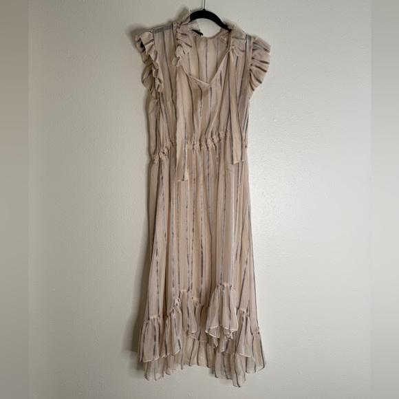 Sandro Maki Ruffled Metallic-Stripe Midi Dress 8 - Picture 3 of 10